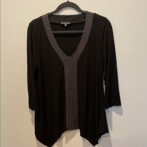 Adrianna Papell Black V-Neck Top with Silver Accents